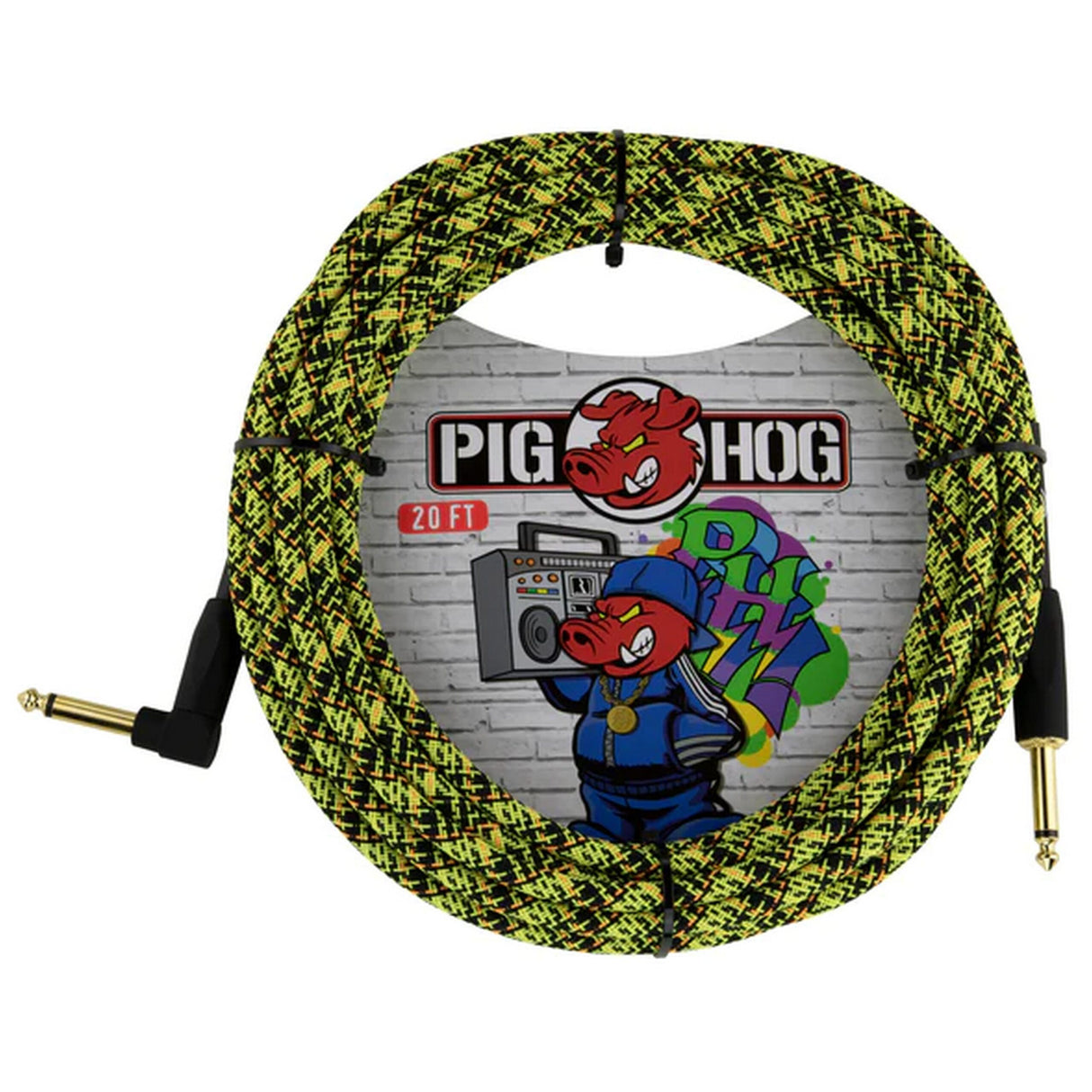 Pig Hog PCH20GYWR Yellow Graffiti Instrument Cable 20-Feet Right Angle