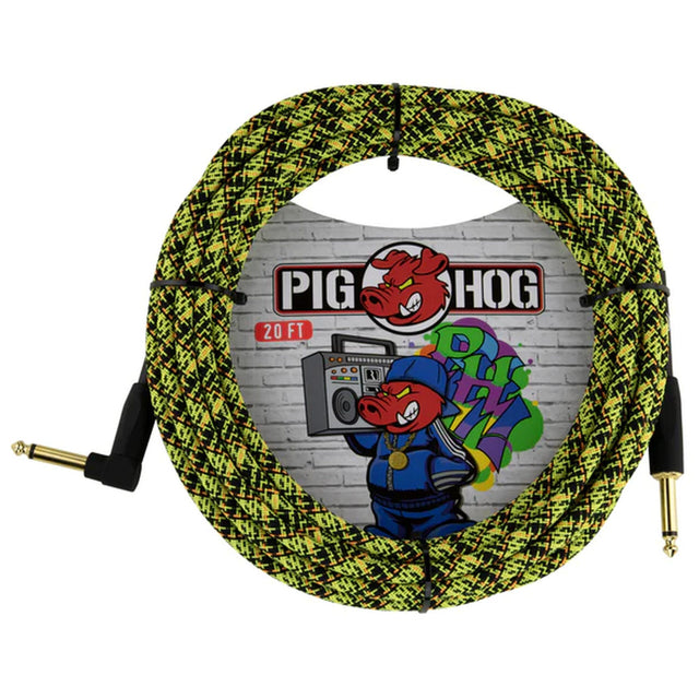 Pig Hog PCH20GYWR Yellow Graffiti Instrument Cable 20-Feet Right Angle