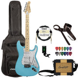 Sawtooth ST-ES-DBLP-TRAVEL ES Series Electric Guitar Travel Bundle with Amp, Gig Bag, Cable, Tuner and Pick, Daphne Blue