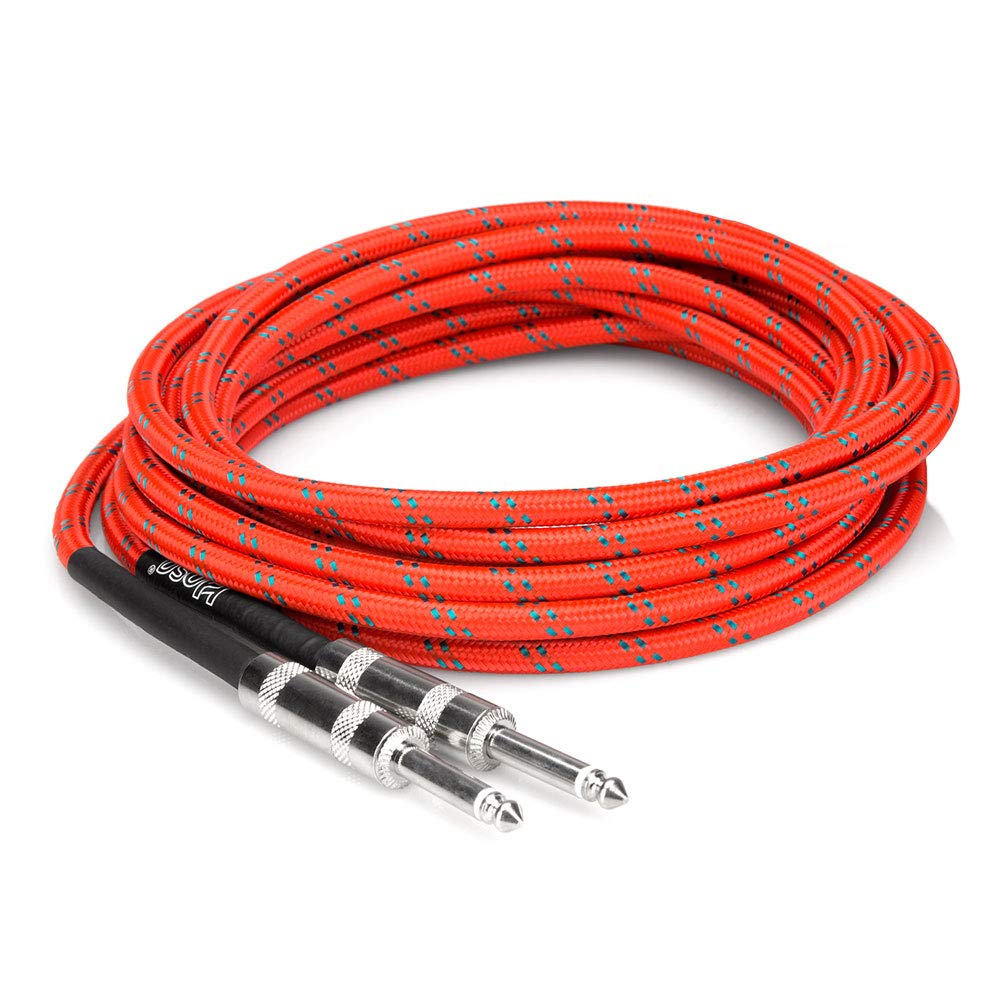 Hosa 3GT-18C3 Straight to Same Cloth Guitar Cable, 18 Foot, Red/Green