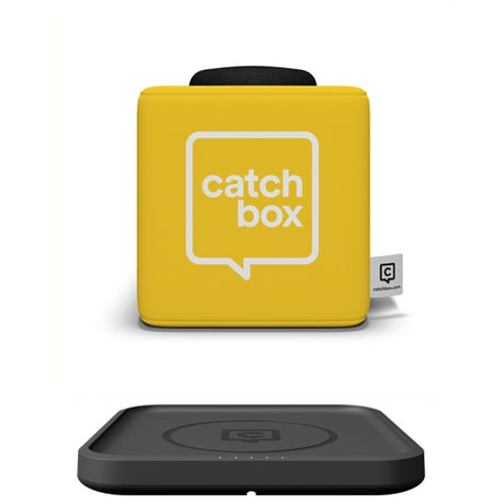 Catchbox Plus Microphone Transmitter with Microphone Foam Cap, Standard Cover and Wireless Charger (2-Sides New Catchbox Logo)