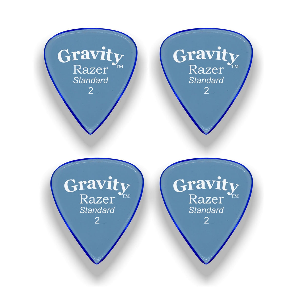 Gravity Picks GRAS2P-4pk Razer Size Picks, Polished, Standard Size, 2.0mm, Blue, 4-Pack