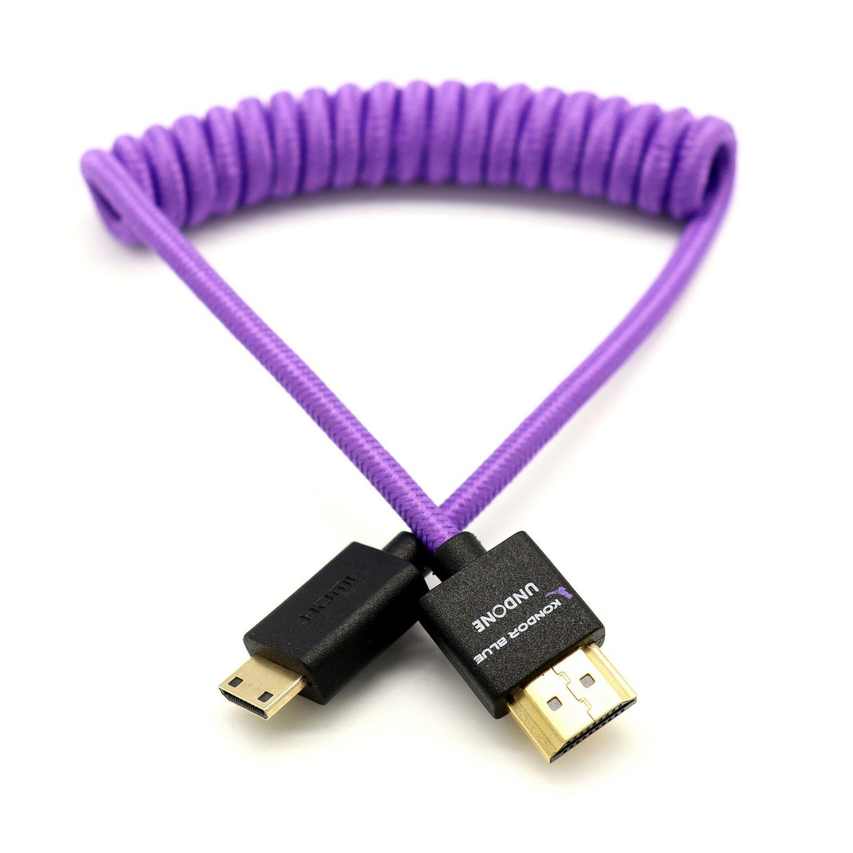 Kondor Blue Gerald Undone Mini HDMI to Full HDMI Cable 12-Inch-24-Inch Coiled, Purple