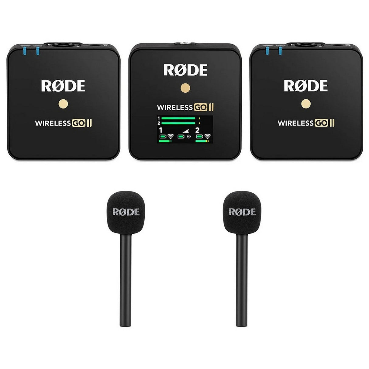 RODE Wireless GO II Microphone System with Interview GO Handheld Adaptors