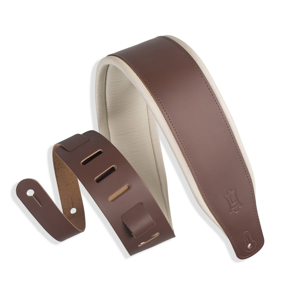 Levy's Favorite Padded Leather Guitar Strap, Brown, Cream