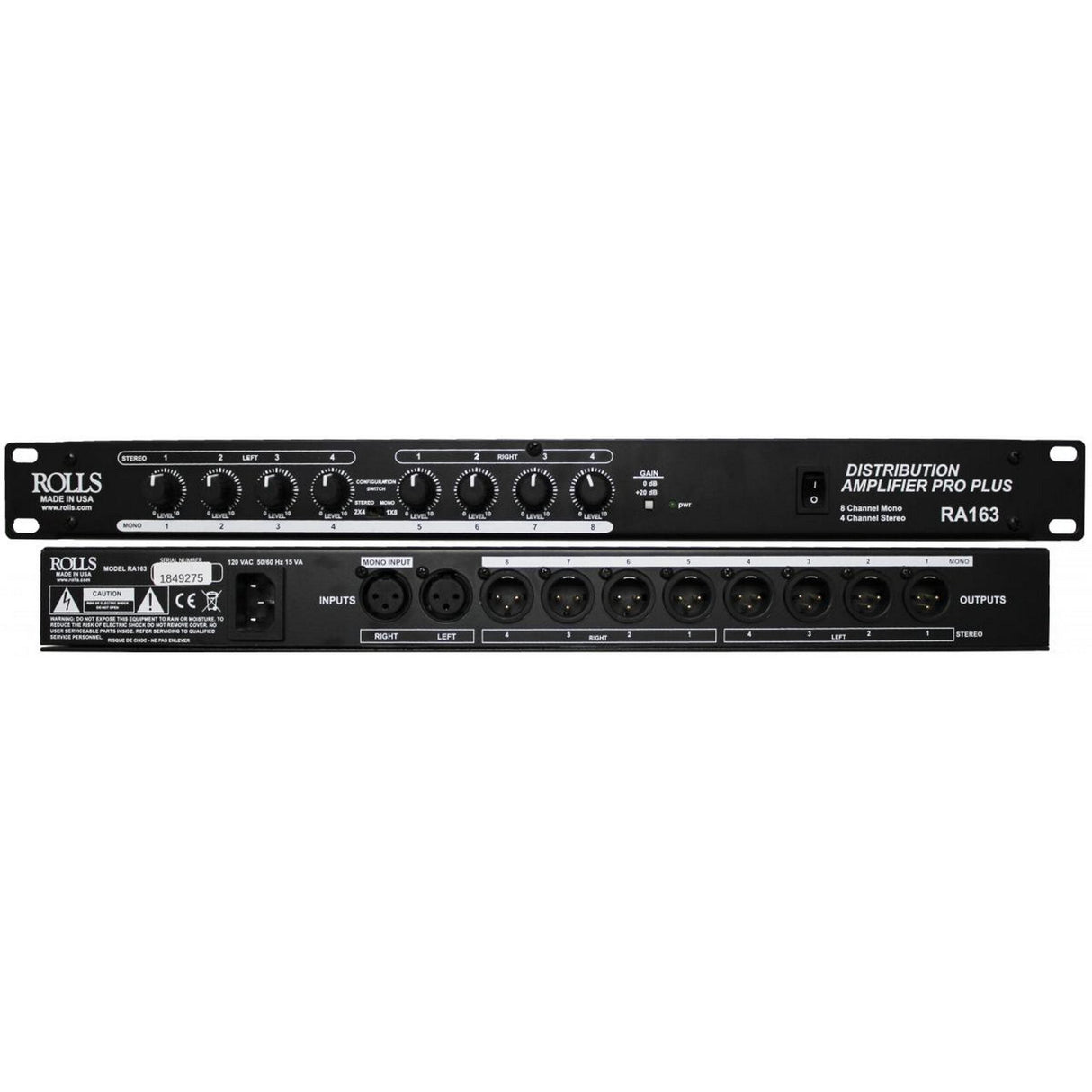 Rolls RA163 8 Channel Mono/4 Channel Stereo Distribution Amplifier