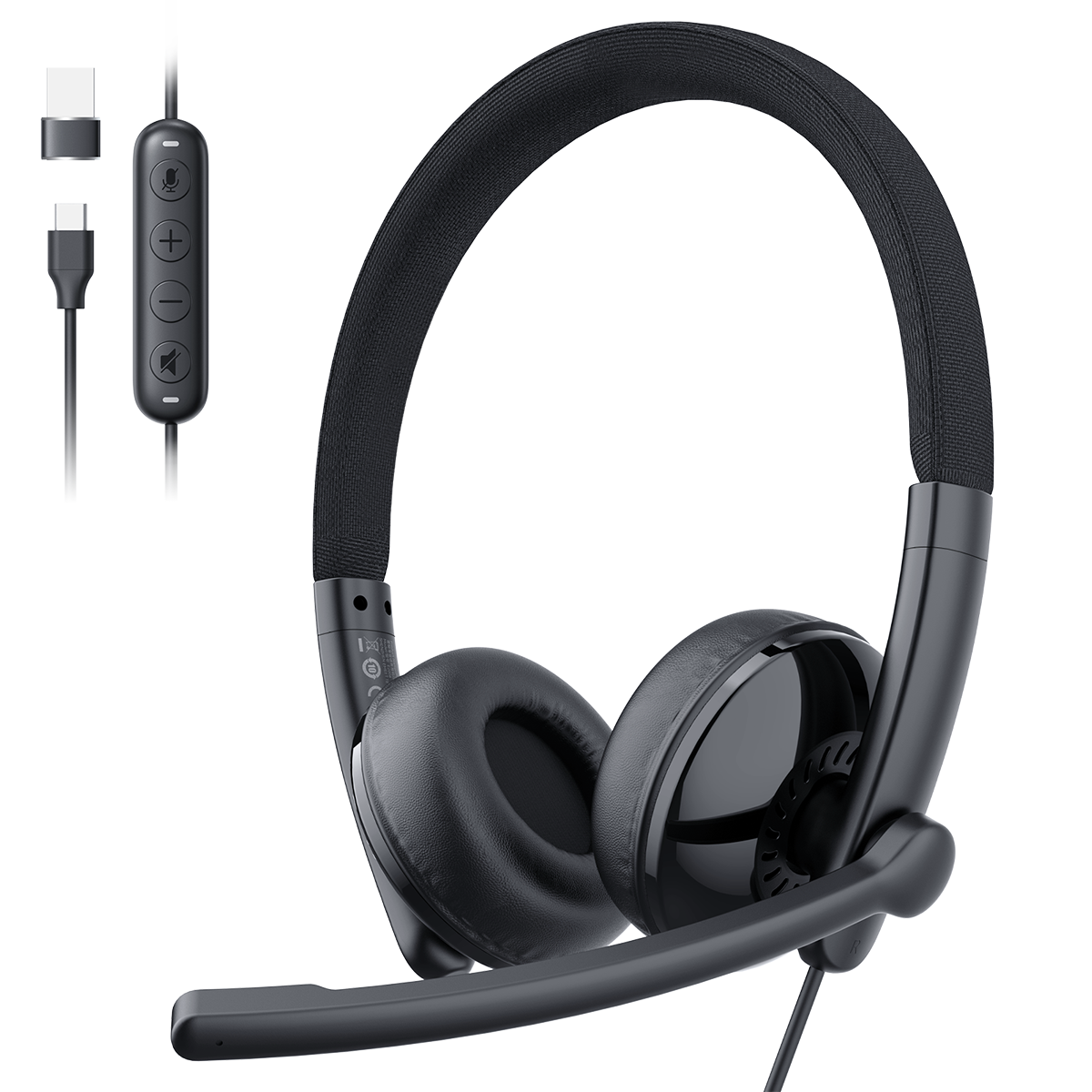 eMeet GeniusCall HS50 On-Ear Wired Headset with ENC Boom Mic Headsets - main view