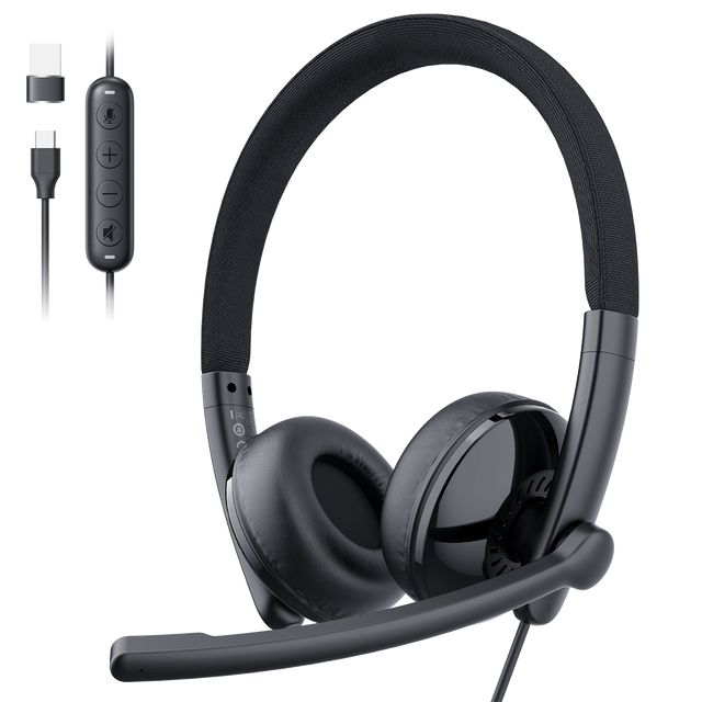 eMeet GeniusCall HS50 On-Ear Wired Headset with ENC Boom Mic Headsets - main view