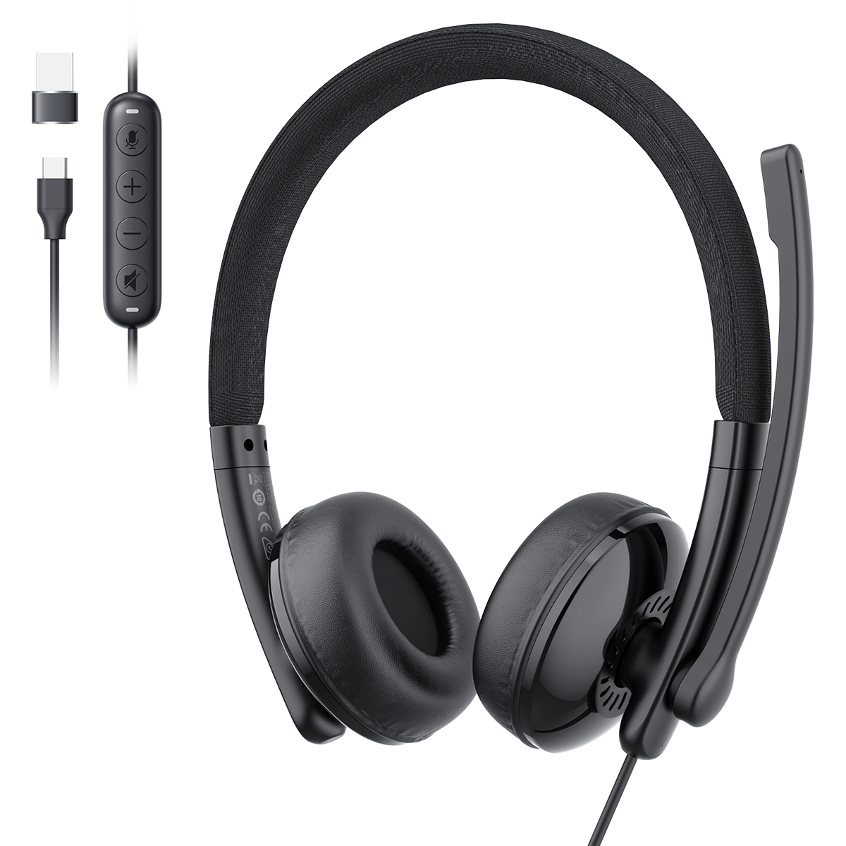 eMeet GeniusCall HS50 On-Ear Wired Headset with ENC Boom Mic Headsets - view 2