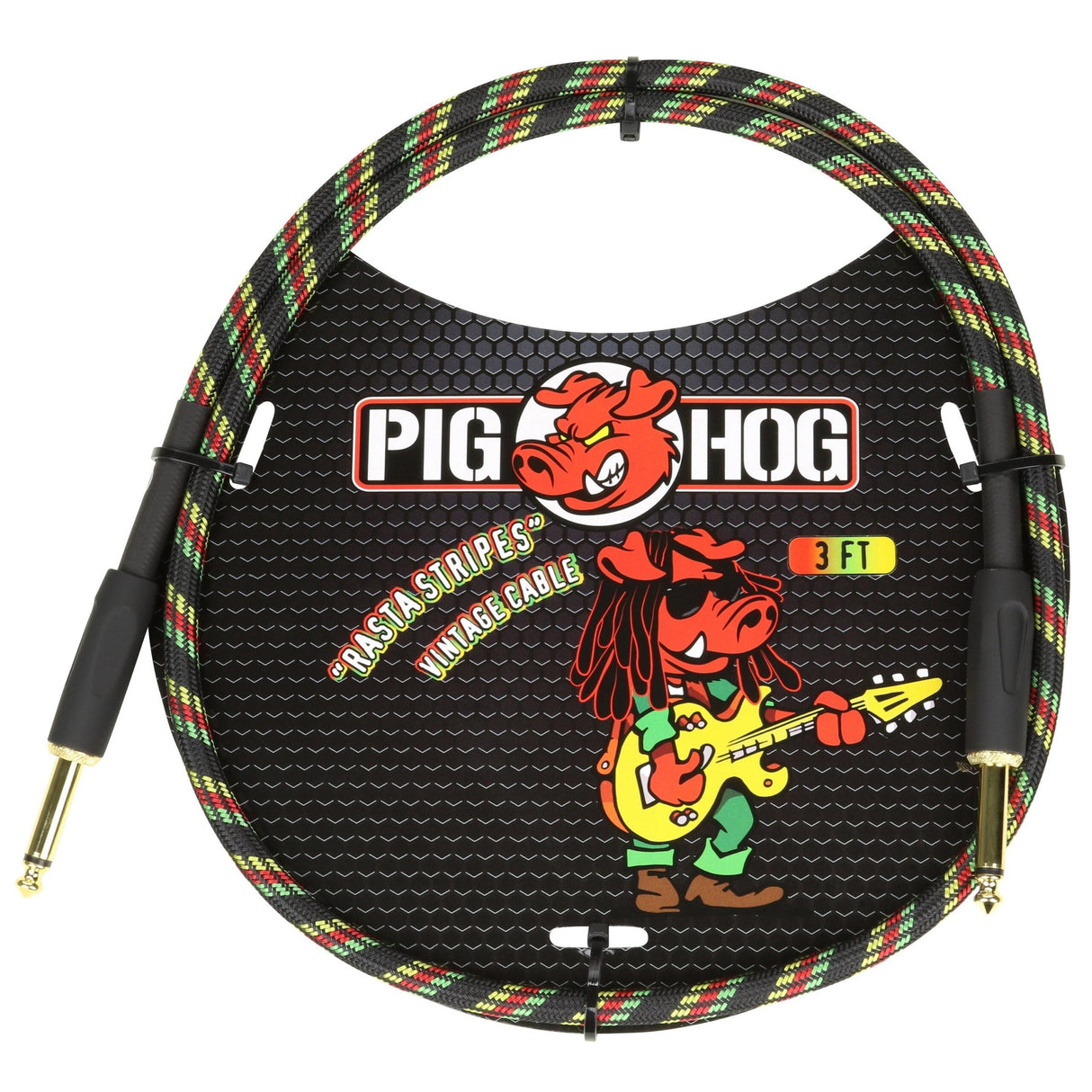 Pig Hog PCH3RA "Rasta Stripe" 3ft Right Angled Patch Cables