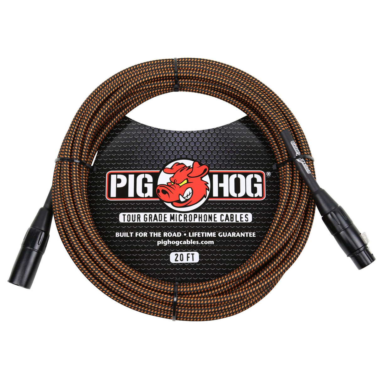 Pig Hog PHM20ORG Orange and Black Woven Microphone Cable, 20ft XLR