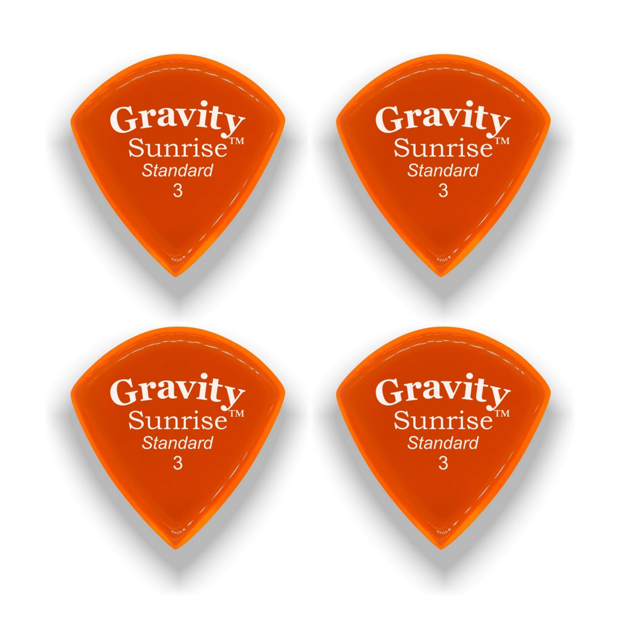 Gravity Picks GSUS3P-4pk Sunrise Series Picks, Polished, Standard Size, 3.0mm, Orange, 4-Pack