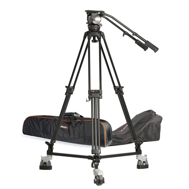 E-Image EG25A2D 2-Stage Aluminum 100mm Fluid Head Tripod and Dolly Kit