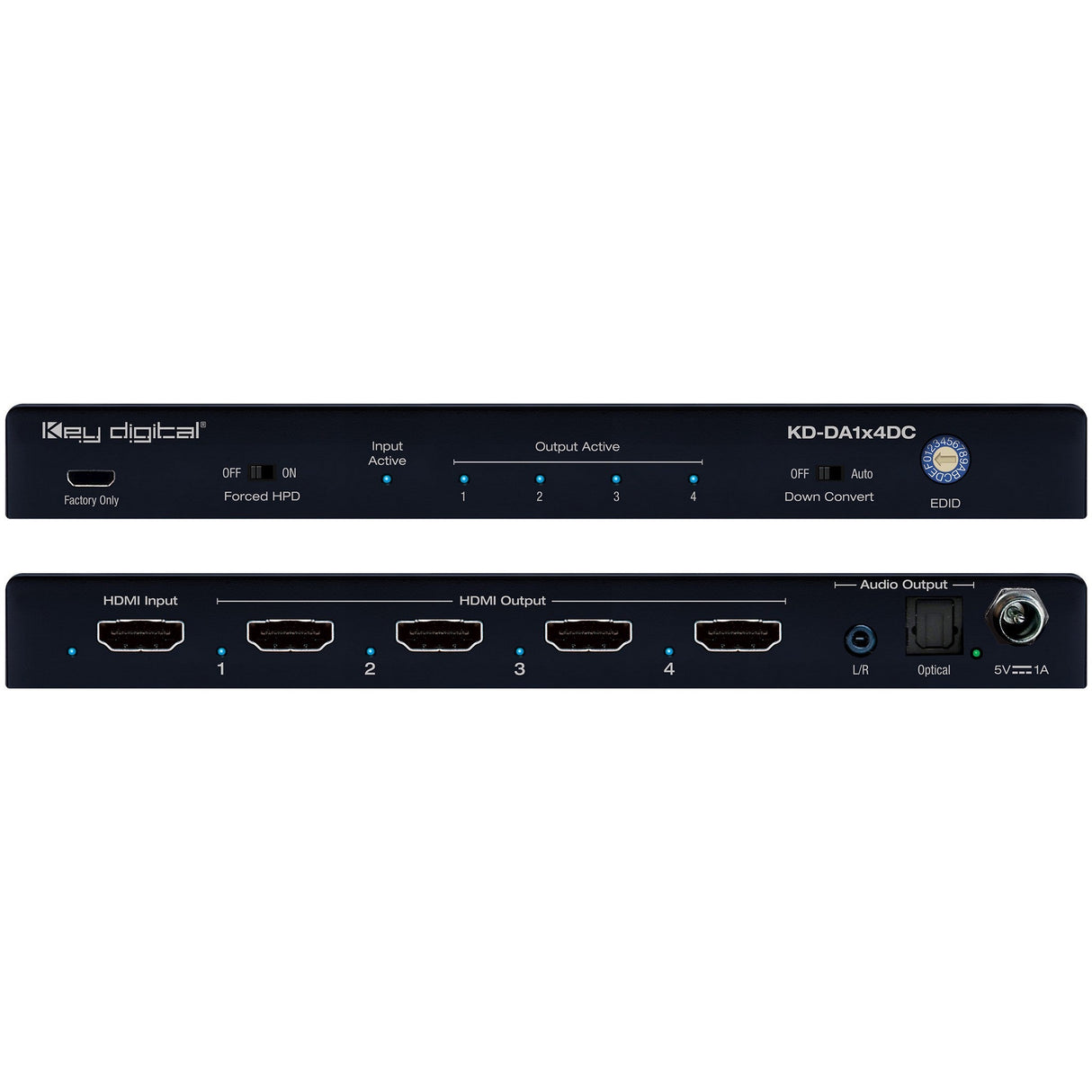 Key Digital KD-DA1X4DC 4K 18G 4 Output HDMI Splitter Distribution Amp