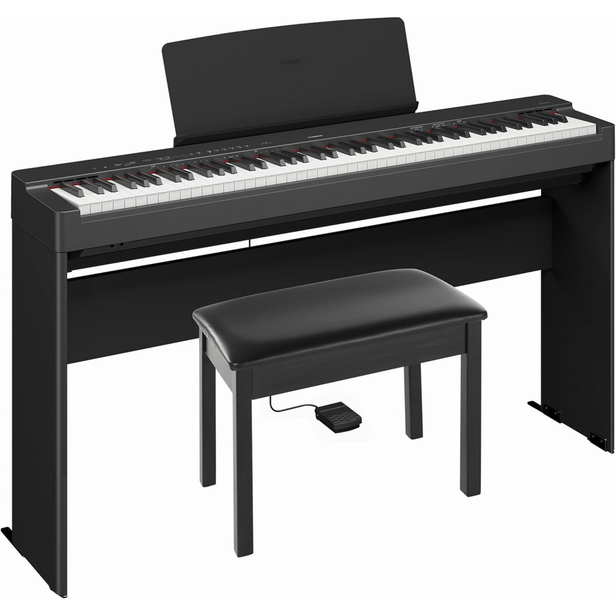 Yamaha P225BLB 88-Key Weighted Digital Piano Bundle with Stand, Bench