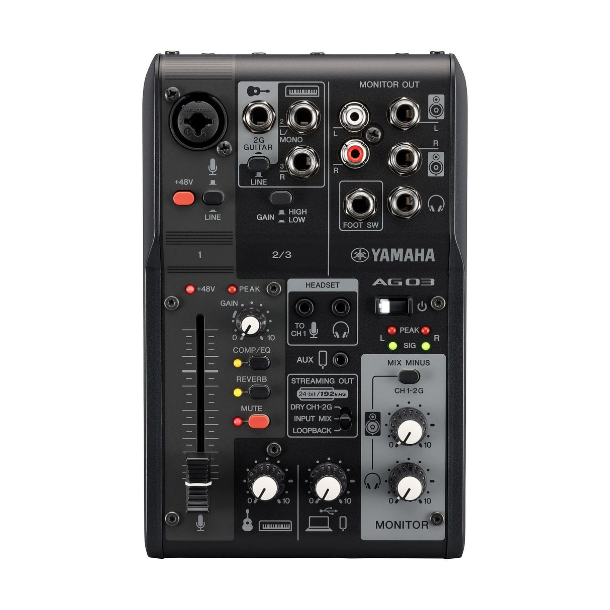 Yamaha AG03MK2 3-Channel Live Streaming USB Audio Interface Mixer, Black