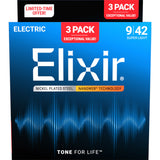 Elixir 16566 Nickel-Plated Steel NANOWEB Electric Guitar Strings 3-Pack - Super Light (9-42)