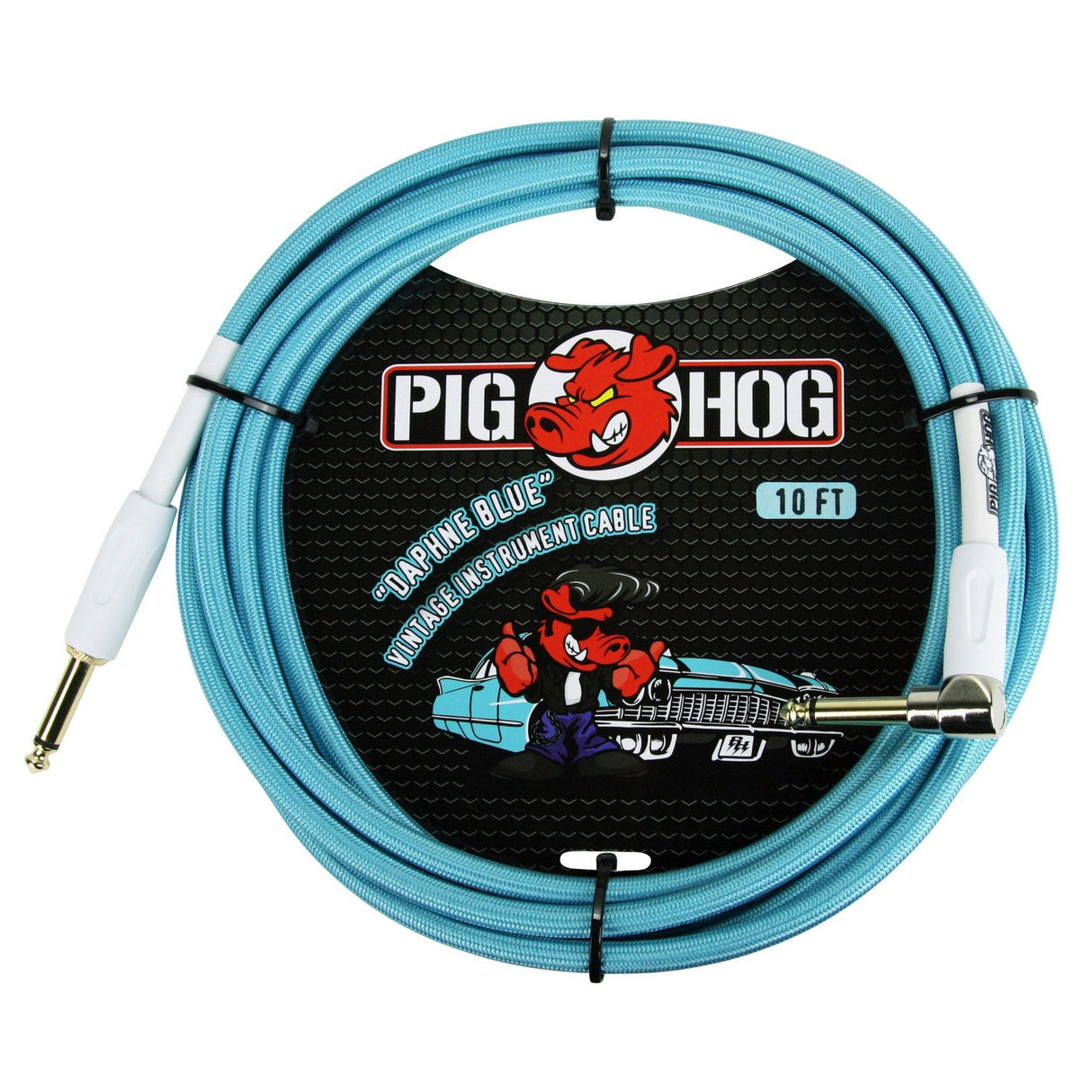 Pig Hog PCH10DBR "Daphne Blue" Instrument Cable, 10ft. Right Angle