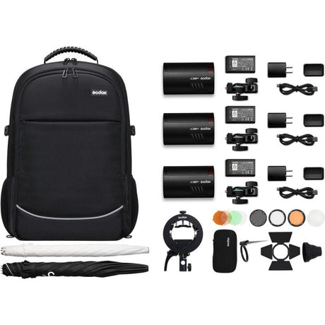 Godox AD100Pro 3-Light Pocket Flash Kit with Umbrellas and CB-20 Bag