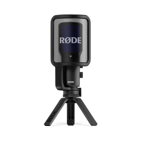 Front with Tripod view of RODE NT-USB + Professional-Grade USB Microphone