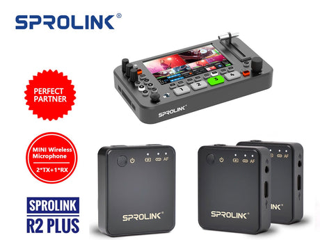 Sprolink NeoLIVE R2 Plus audio mixer section with microphone inputs